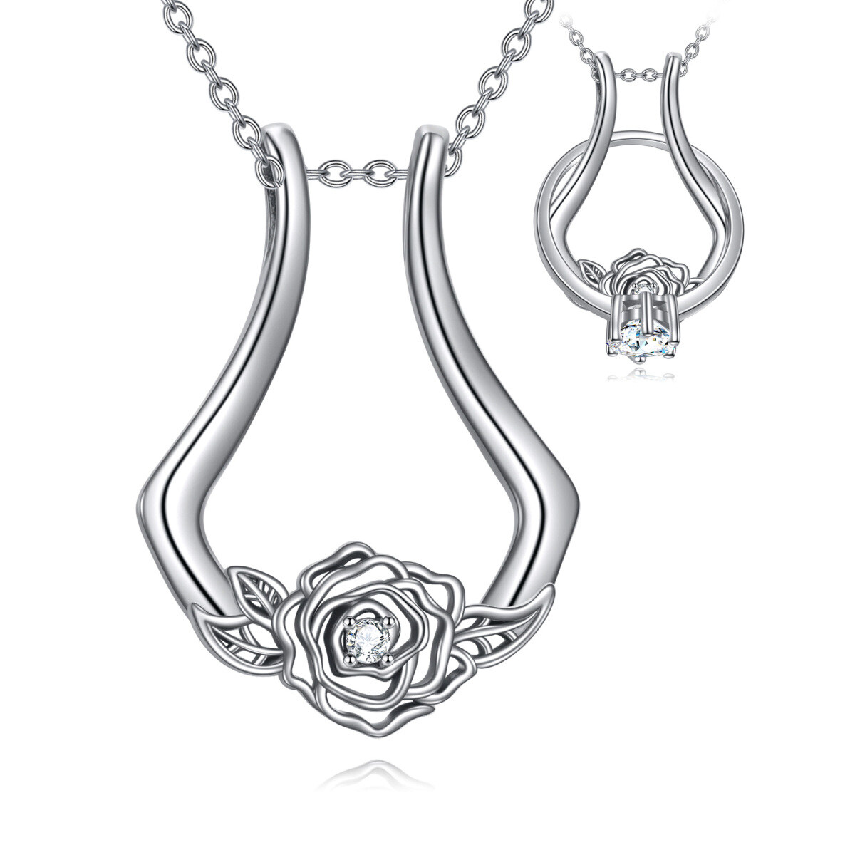 Sterling Silver Zircon Ring Holder Pendant Necklace-1