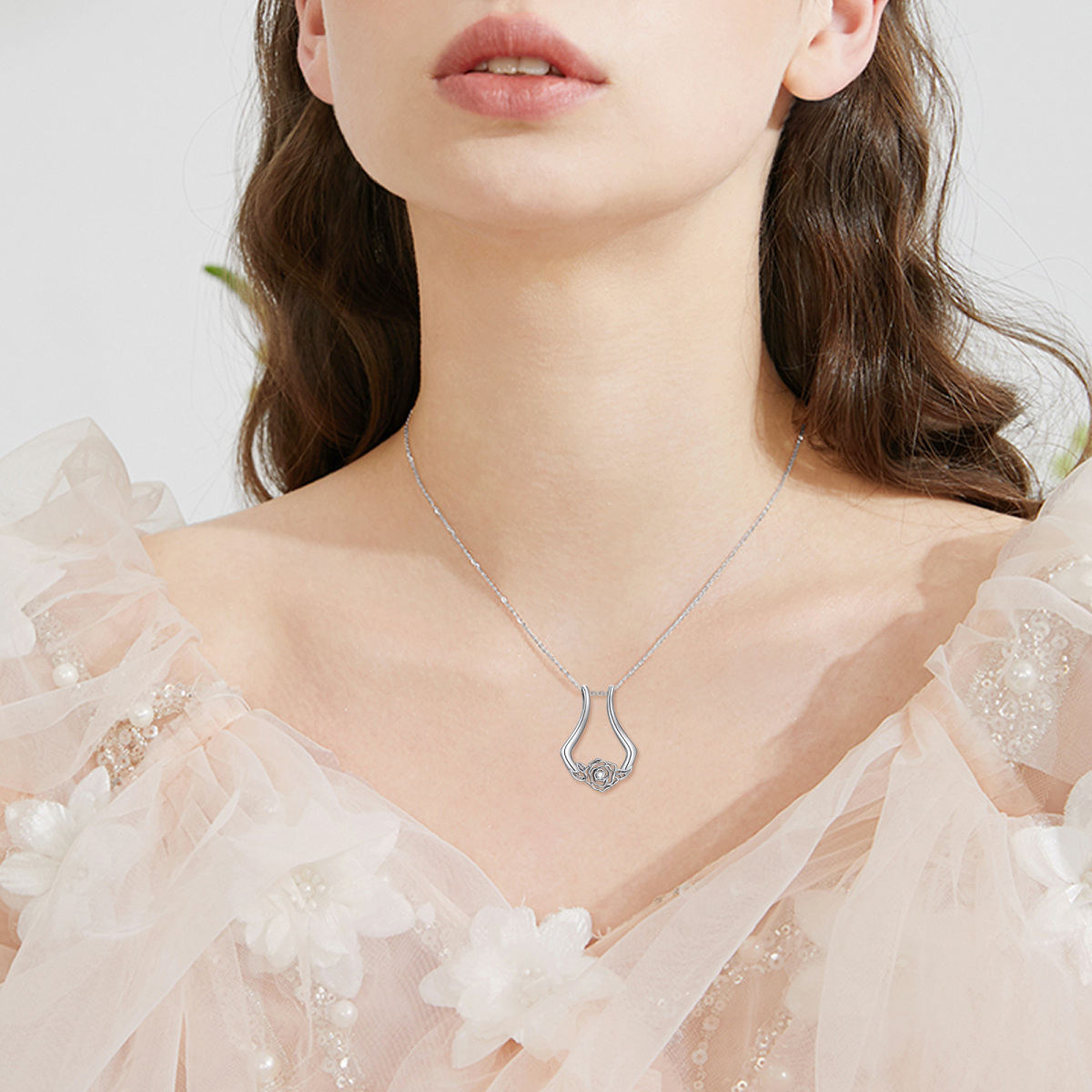Sterling Silver Zircon Ring Holder Pendant Necklace-2