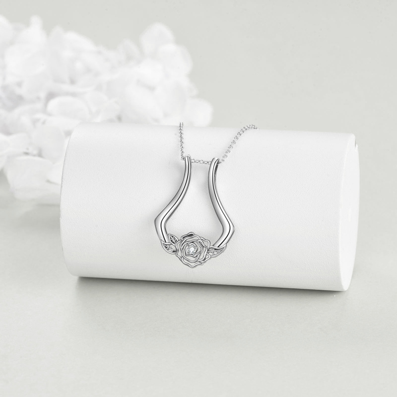 Sterling Silver Zircon Ring Holder Pendant Necklace-3