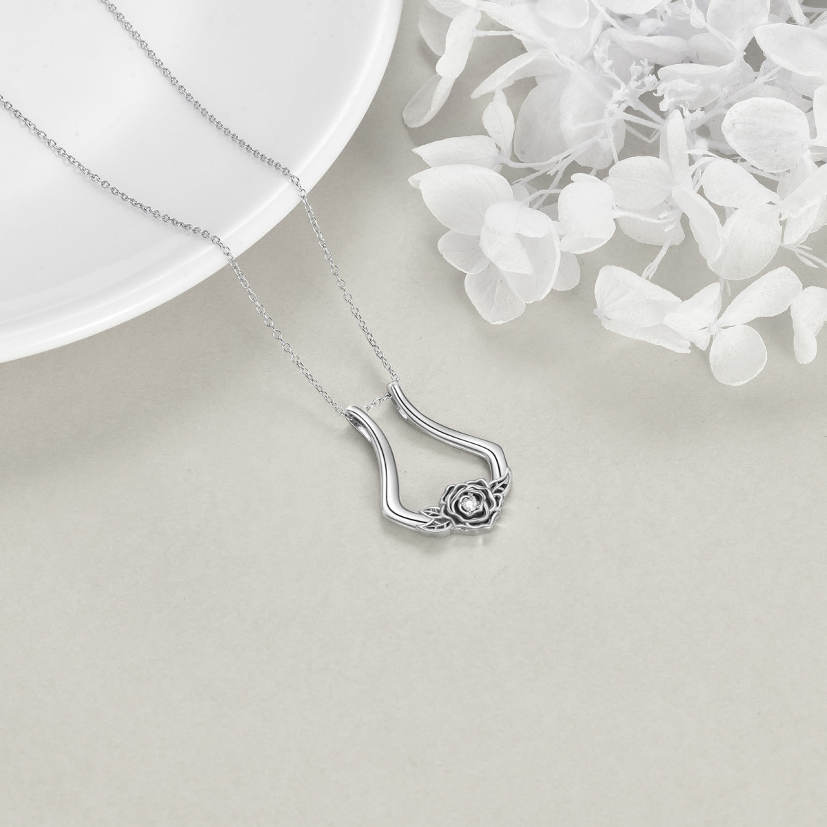 Sterling Silver Zircon Ring Holder Pendant Necklace-4