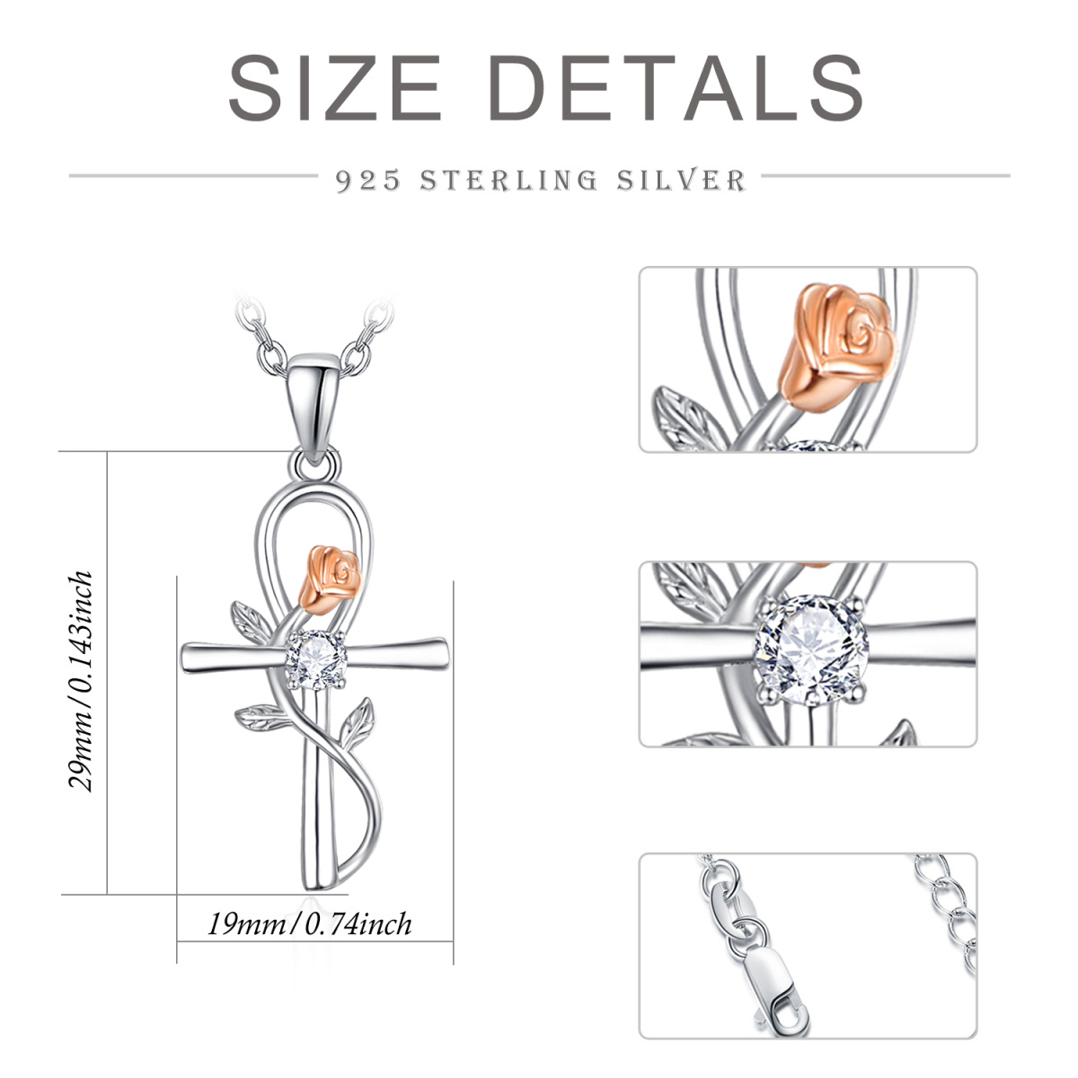 Sterling zilveren zirkoon roos & ankh hanger ketting-5