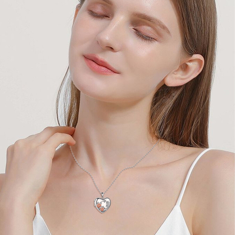 Sterling Silver Zircon Star With Rose Personalized Photo Locket Necklace For Women-2