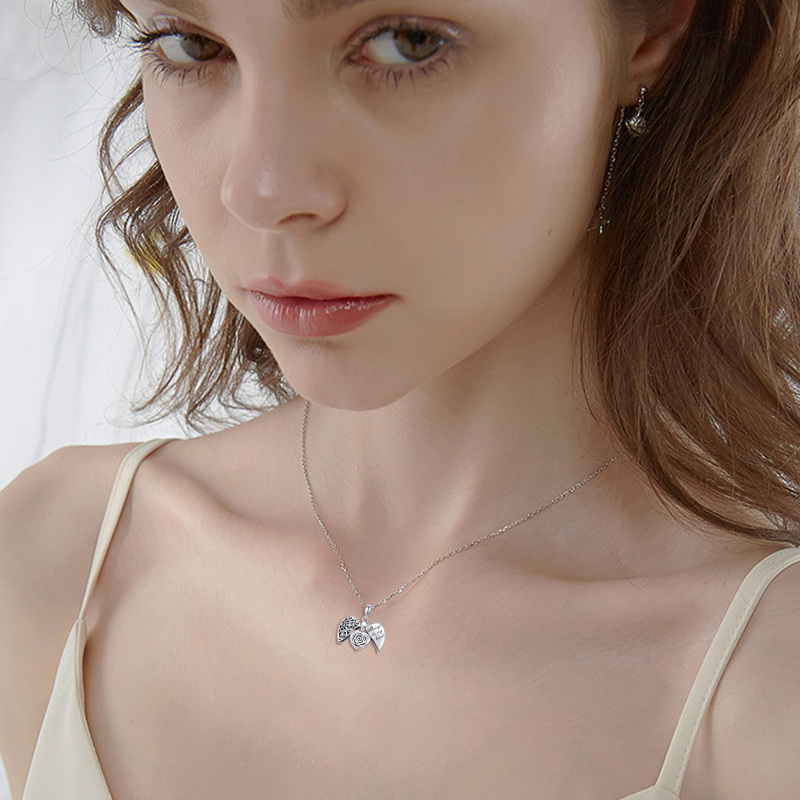 Urnenkette aus Sterlingsilber mit Zirkonia und Rose für Asche mit eingraviertem Wort-2