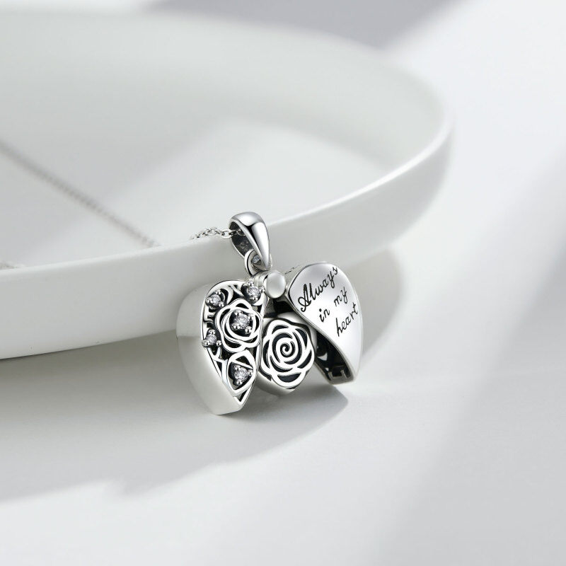 Urnenkette aus Sterlingsilber mit Zirkonia und Rose für Asche mit eingraviertem Wort-3