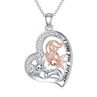 Sterling Silver Zircon Salamander Pendant Necklace-1