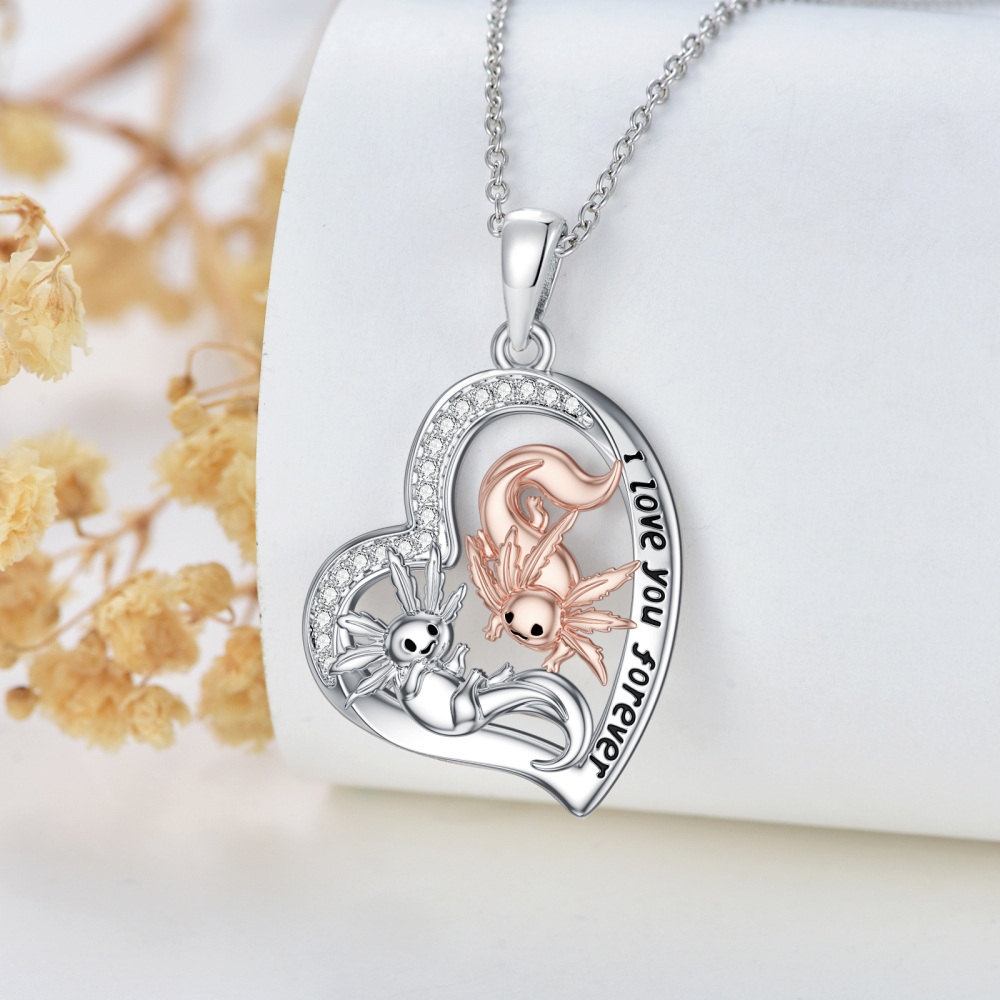 Sterling Silver Zircon Salamander Pendant Necklace-3