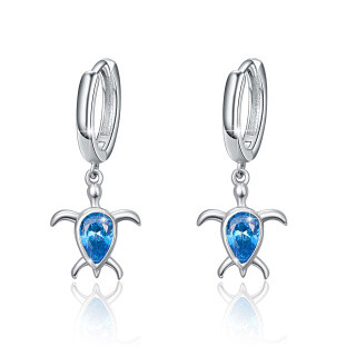 Sterling Silver Zircon Sea Turtle Drop Earrings-34