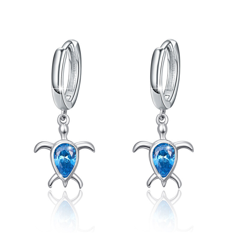 Sterling Silver Zircon Sea Turtle Drop Earrings-10