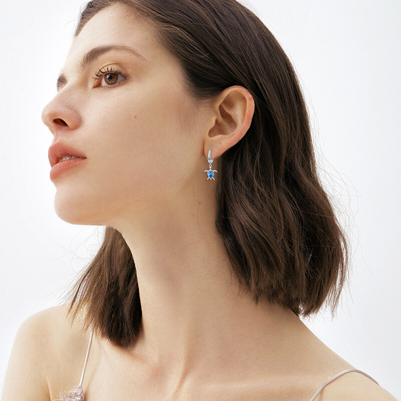 Brincos de prata esterlina com zircão e tartaruga marinha-2