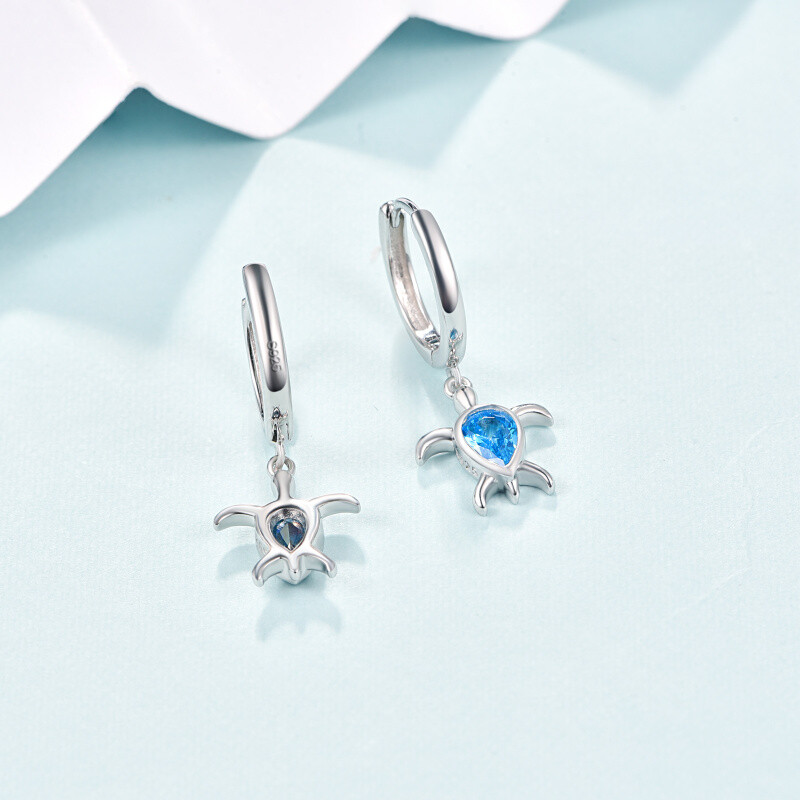 Brincos de prata esterlina com zircão e tartaruga marinha-3