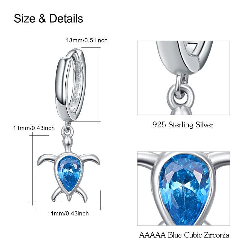 Brincos de prata esterlina com zircão e tartaruga marinha-4