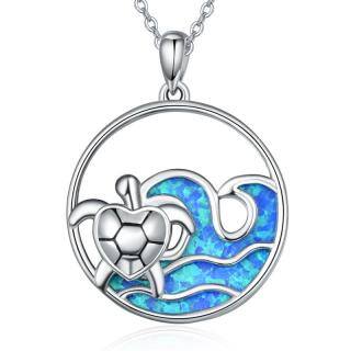 Sterling Silver Zircon Sea Turtle & Spray Pendant Necklace-43