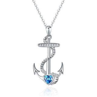 Sterling Silver Zircon Ship Anchor Pendant Necklace-2