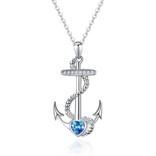 Sterling Silver Zircon Ship Anchor Pendant Necklace