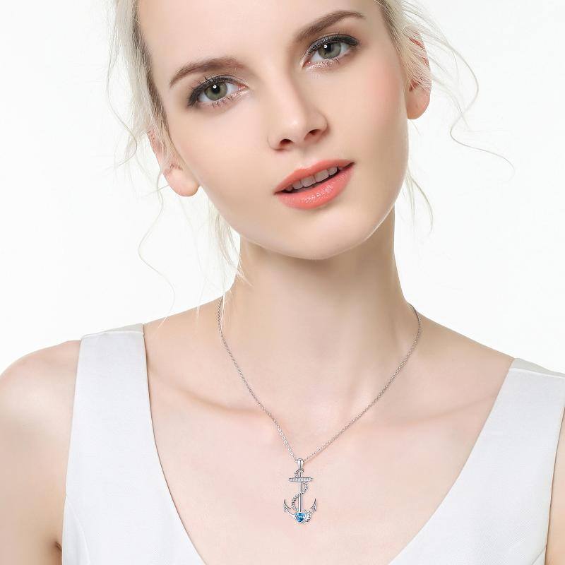 Collier en argent sterling avec pendentif ancre de bateau en zircon-2