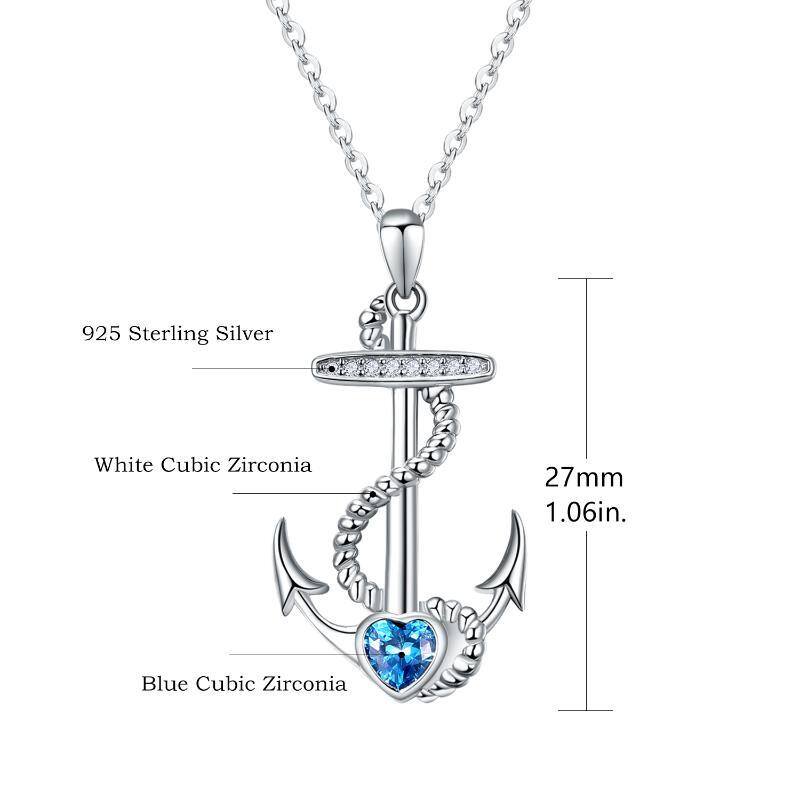 Sterling Silver Zircon Ship Anchor Pendant Necklace-4