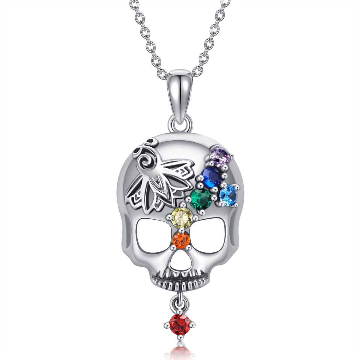 Collier en argent sterling avec pendentif tête de mort en zircon-1