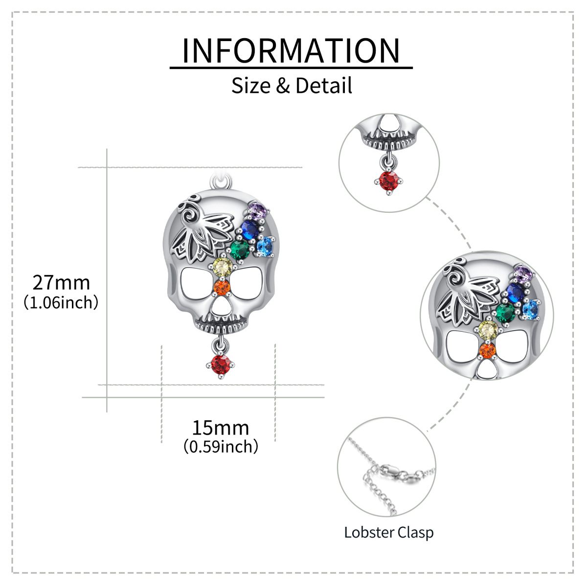 Sterling Silber Zirkon Totenkopf Anhänger Halskette-5