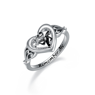 Sterling Silver Zircon Skull Ring with Engraved Word-3