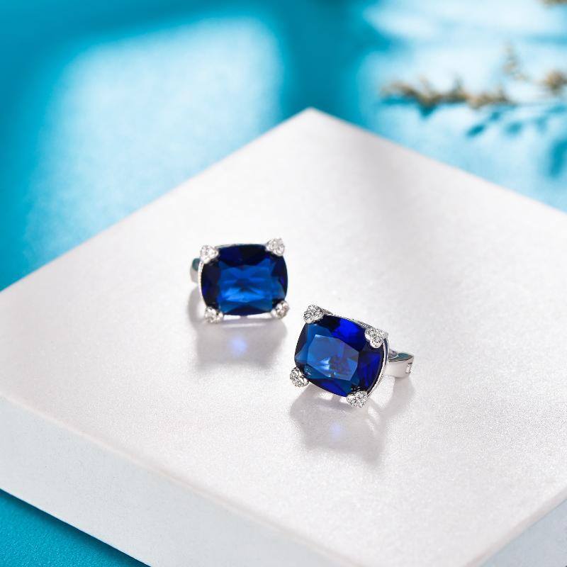 Brincos de argola de zircônia cúbica azul grande CZ em prata esterlina em forma de U-3