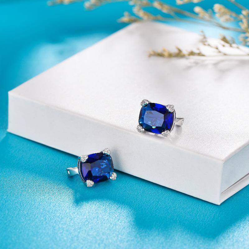 Brincos de argola de zircônia cúbica azul grande CZ em prata esterlina em forma de U-4