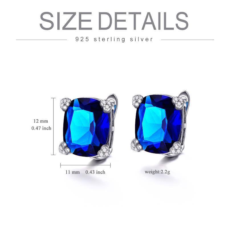 Brincos de argola de zircônia cúbica azul grande CZ em prata esterlina em forma de U-5