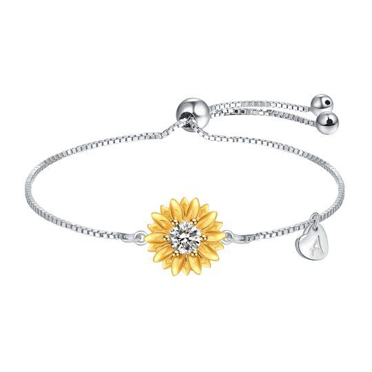 Bracciale a catena in argento sterling con girasole e cuore a maglie strette