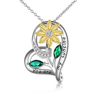 Sterling Silver Zircon Sunflower & Heart Pendant Necklace-38