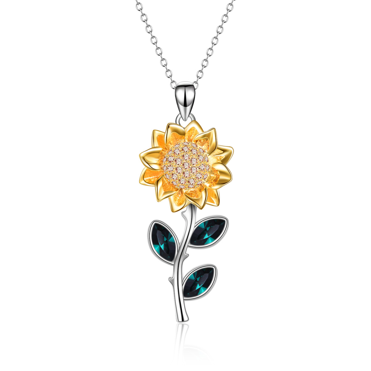 Sterling Silver Zircon Sunflower Pendant Necklace-1