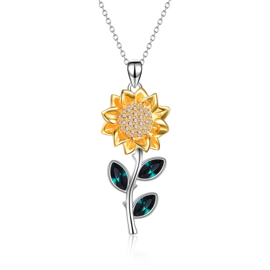 Sterling Silver Zircon Sunflower Pendant Necklace