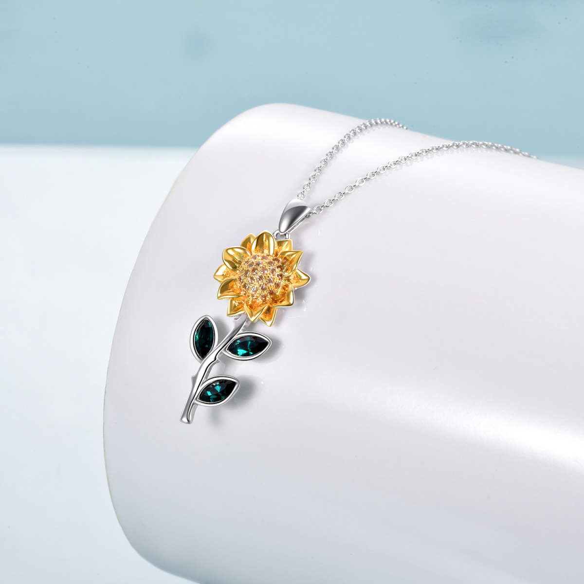 Sterling Silver Zircon Sunflower Pendant Necklace-3