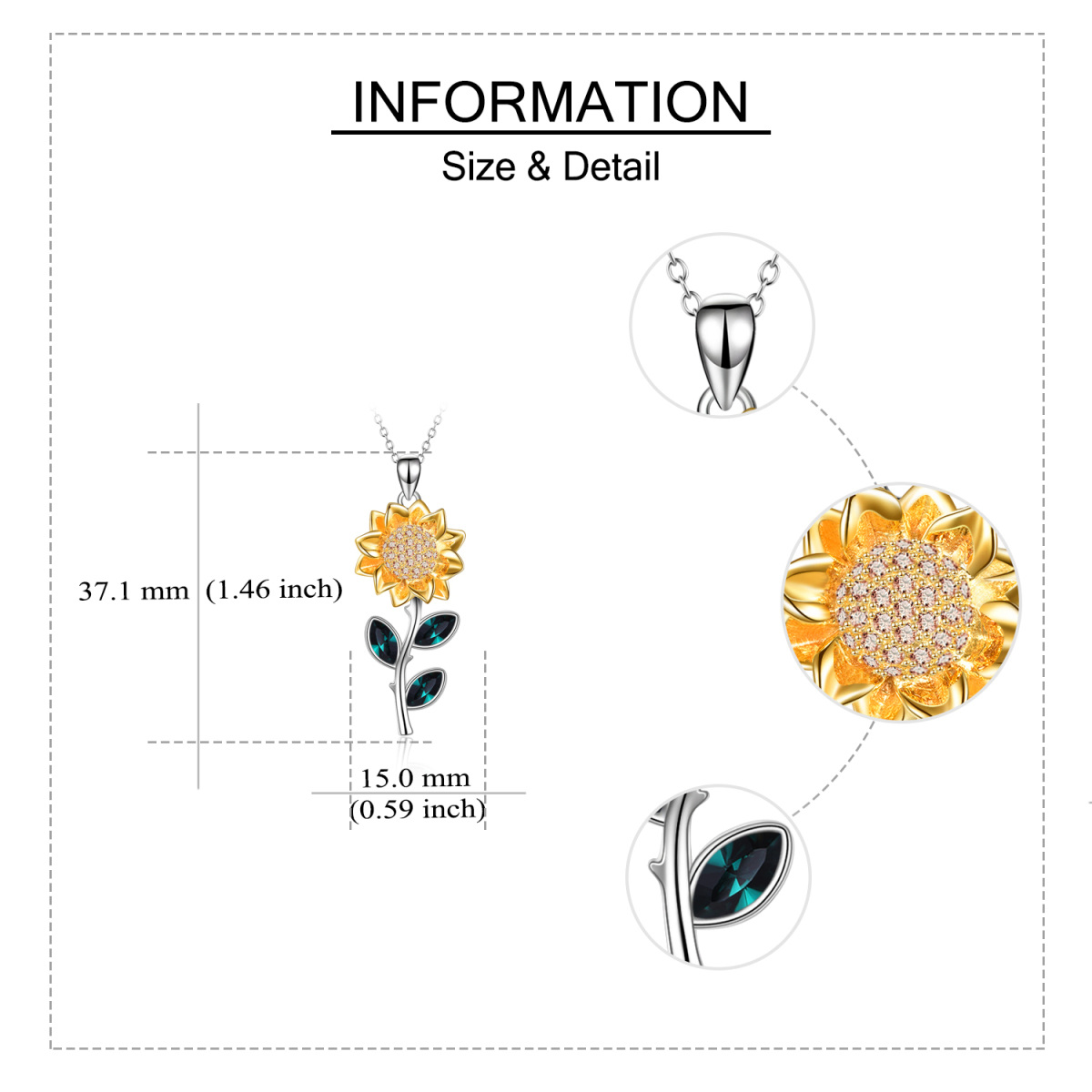 Sterling Silver Zircon Sunflower Pendant Necklace-5