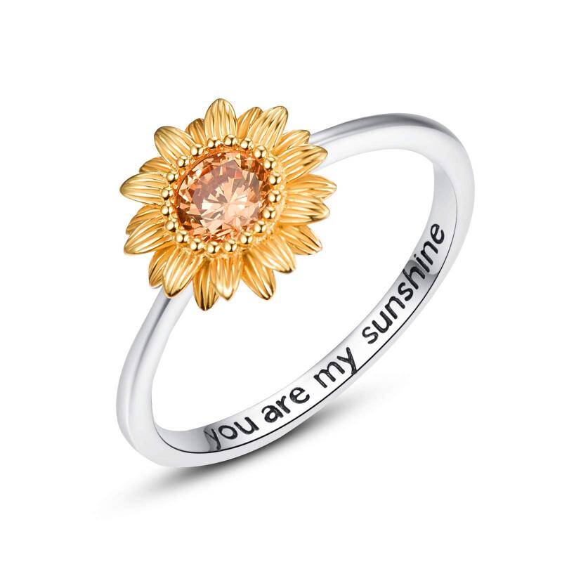 Sterling Silver Zircon Sunflower Ring-18