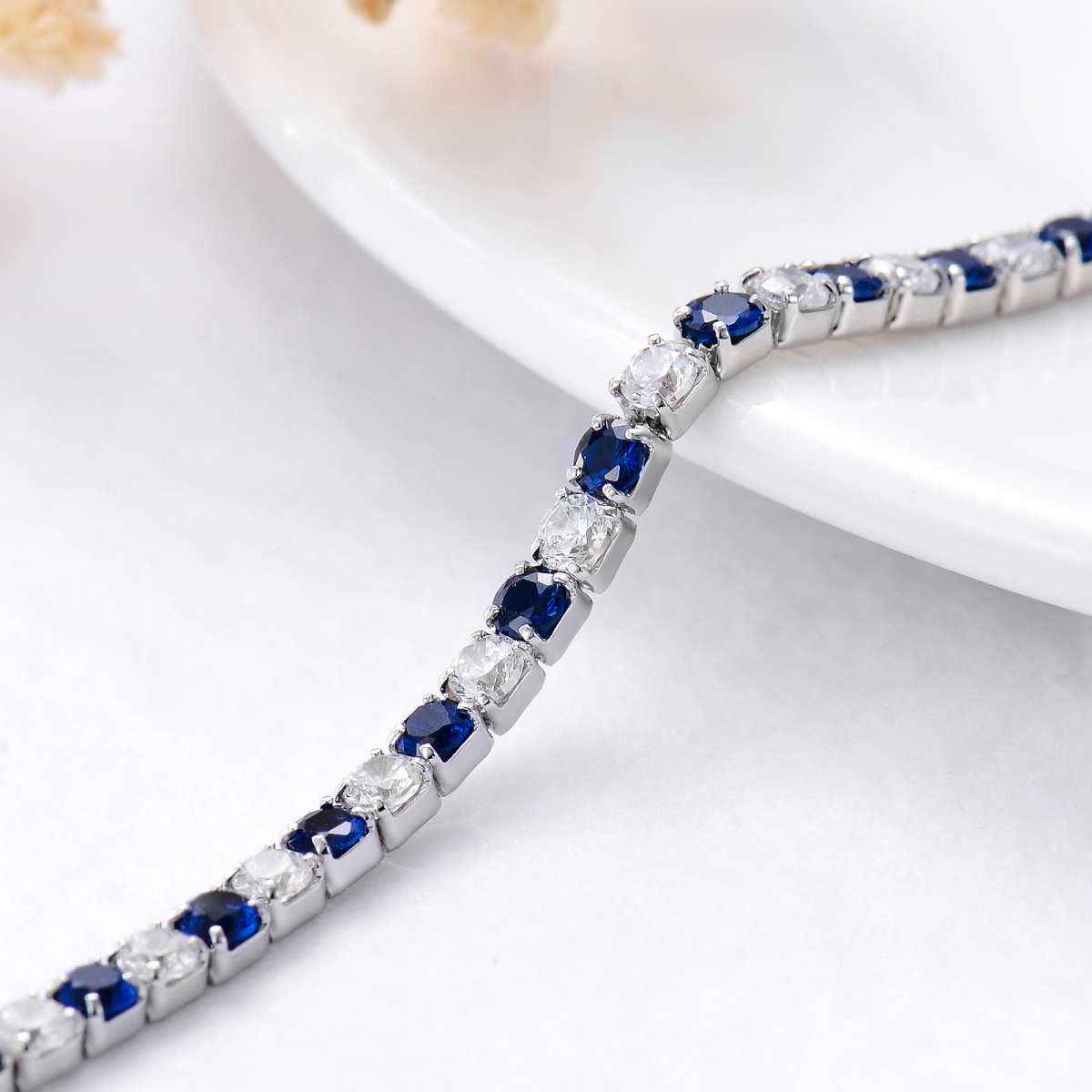 Sterling Silver Zircon Tennis Chain Bracelet Gift For Her-5