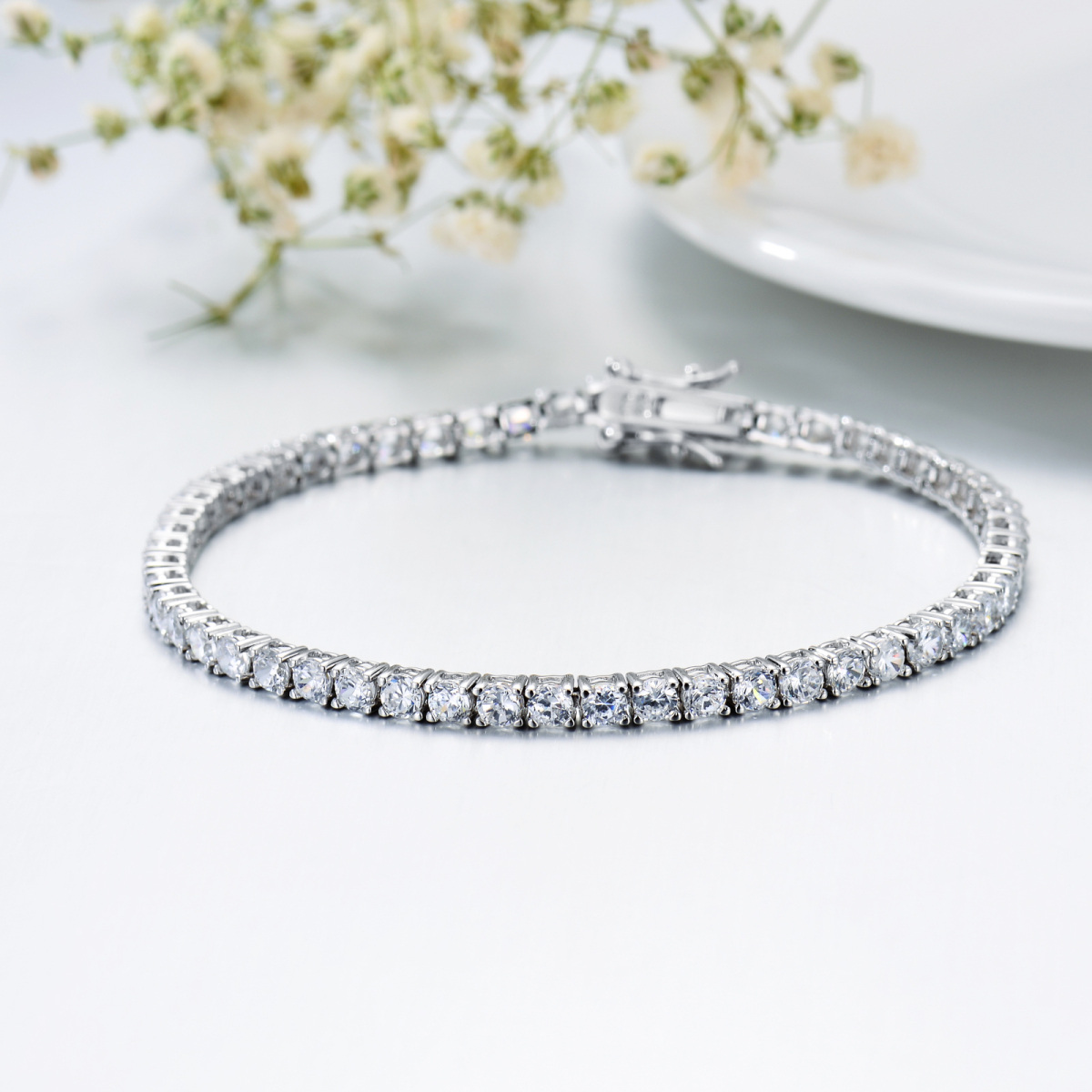 Sterling Silver Zircon Tennis Chain Bracelet For Women-3