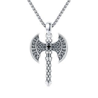 Sterling Silver Zircon Viking Rune Pendant Necklace for Men-32