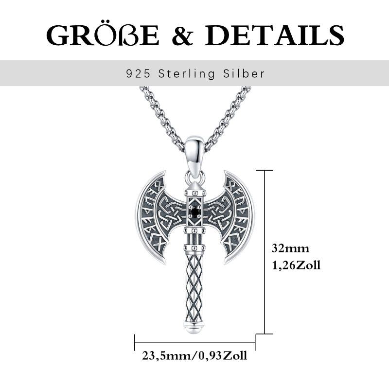 Sterling Silver Zircon Viking Rune Pendant Necklace for Men-4
