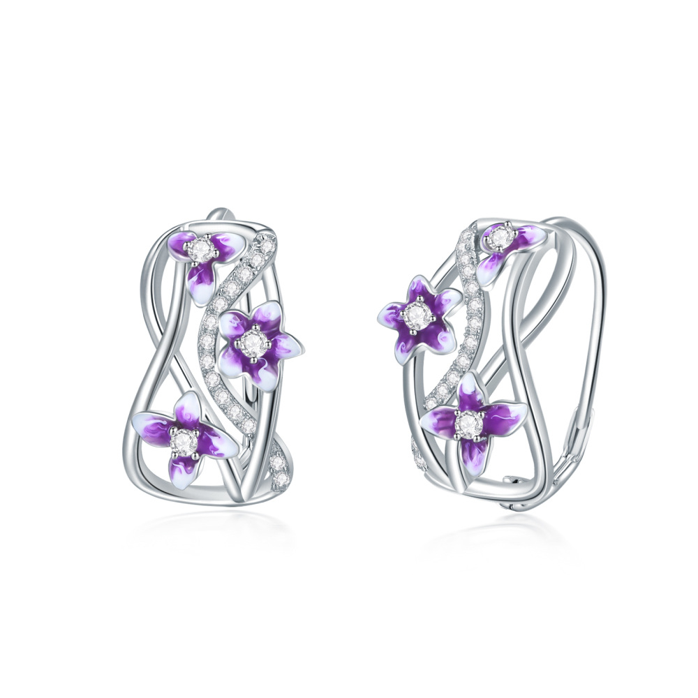Sterling Silver Zircon Violet Lever-back Earrings-1