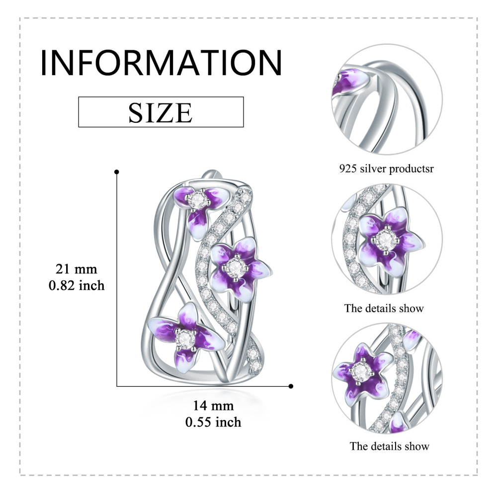 Sterling Silver Zircon Violet Lever-back Earrings-5
