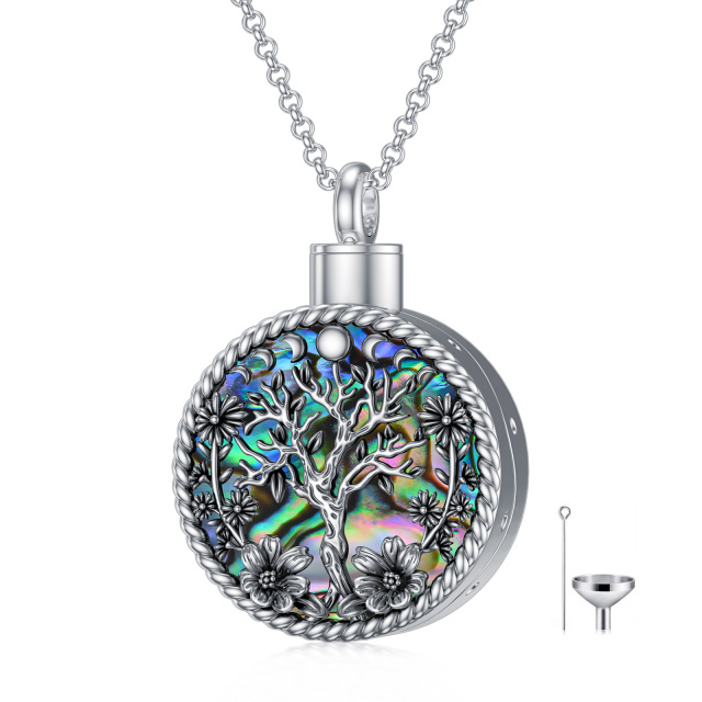 Plata de LeyAbalone Árbol de la Vida y Fases de la Luna Urna Collar para Cenizas