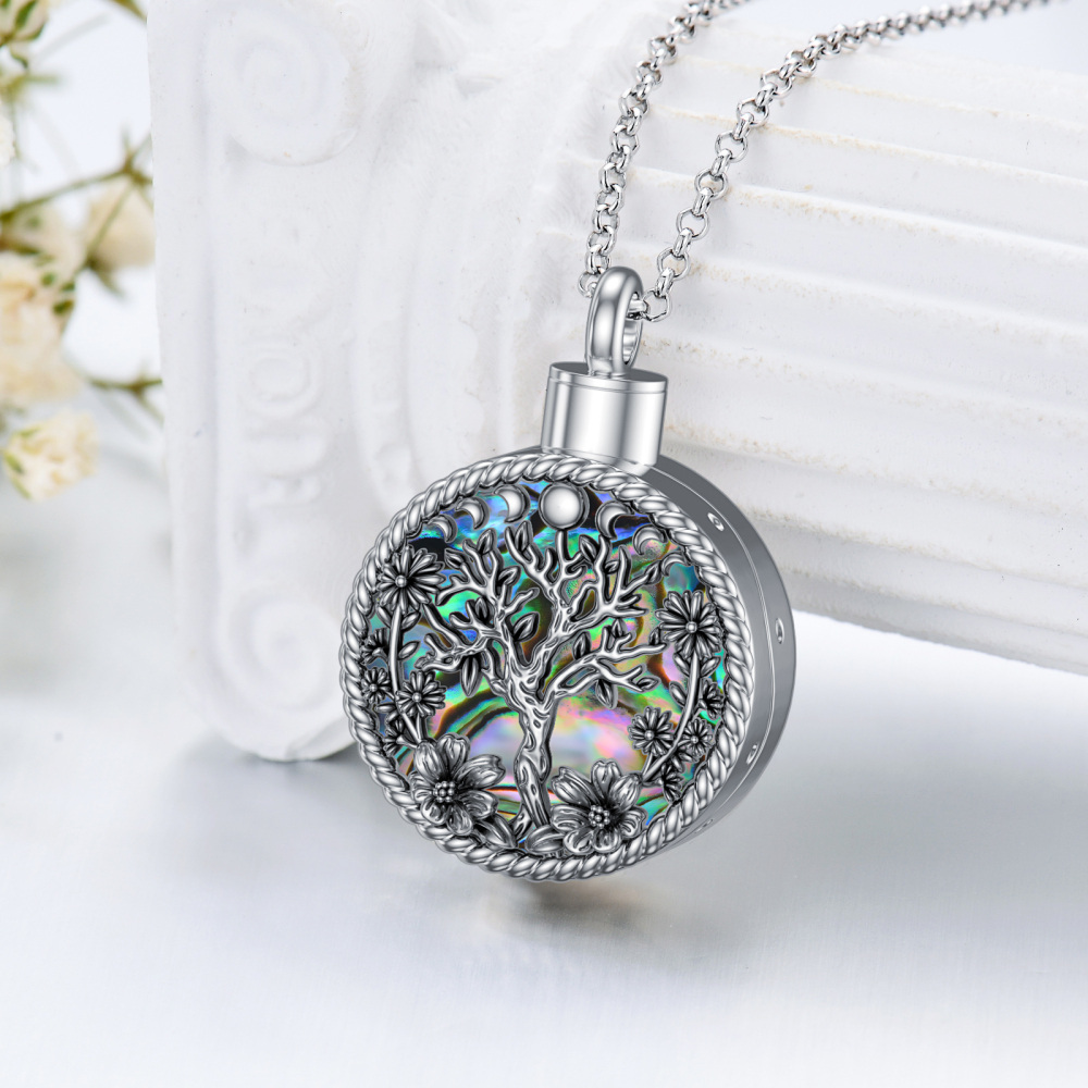 Sterling SilverAbalone Shellfish Tree Of Life & Moon Phases Urn Necklace for Ashes-3