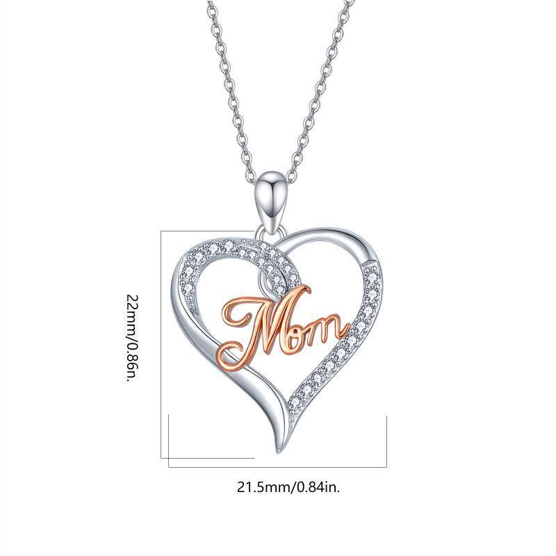 Sterling Silver Cubic Zirconia Heart Pendant Necklace With Engraved Words For Women-6