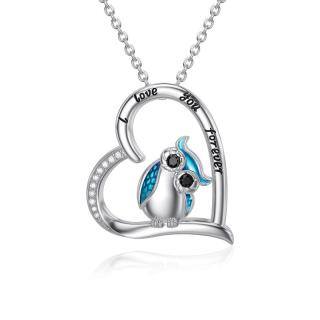 Sterling SilverCubic Zirconia Owl & Heart Pendant Necklace Engraved I Love You Forever-48