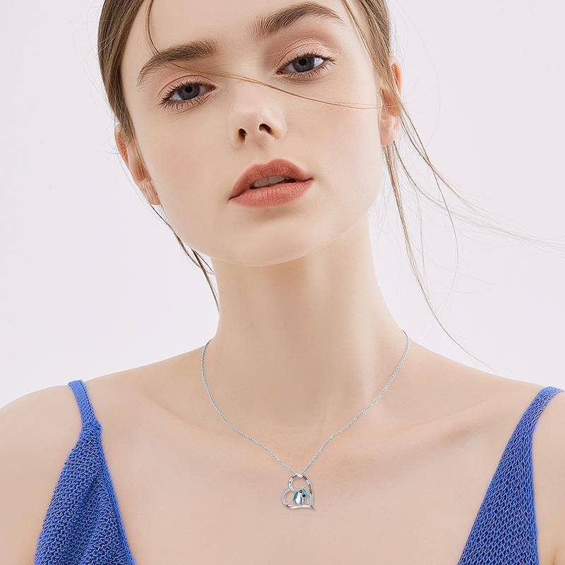 Colar com pingente de coruja e coração em prata de lei com zircónias cúbicas gravado I Love You Forever-2