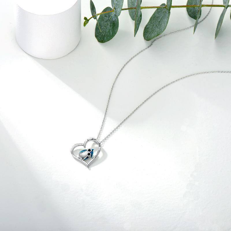 Colar com pingente de coruja e coração em prata de lei com zircónias cúbicas gravado I Love You Forever-4
