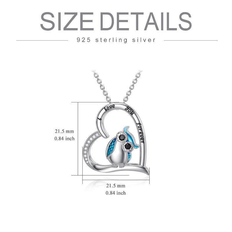 Sterling zilverenCubic Zirconia uil & hart hanger ketting gegraveerd I Love You Forever-5