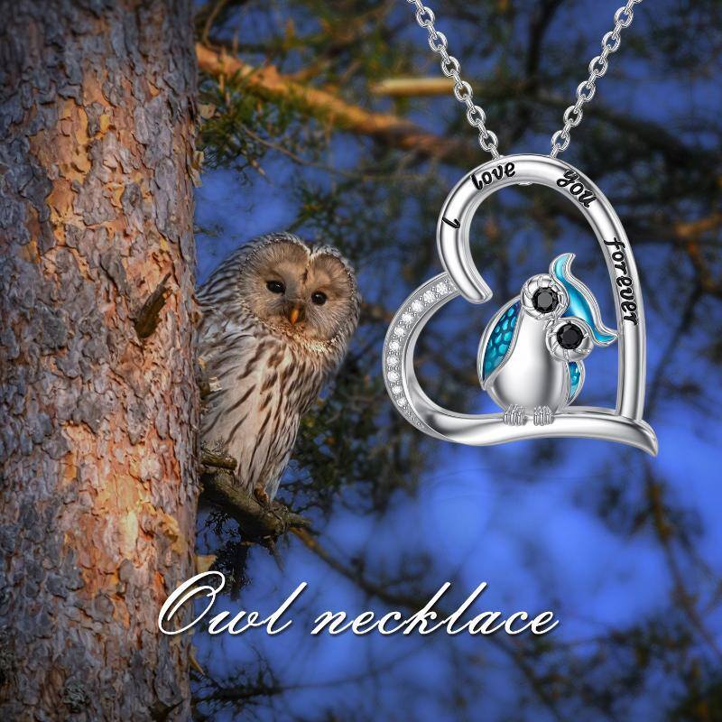 Sterling zilverenCubic Zirconia uil & hart hanger ketting gegraveerd I Love You Forever-6