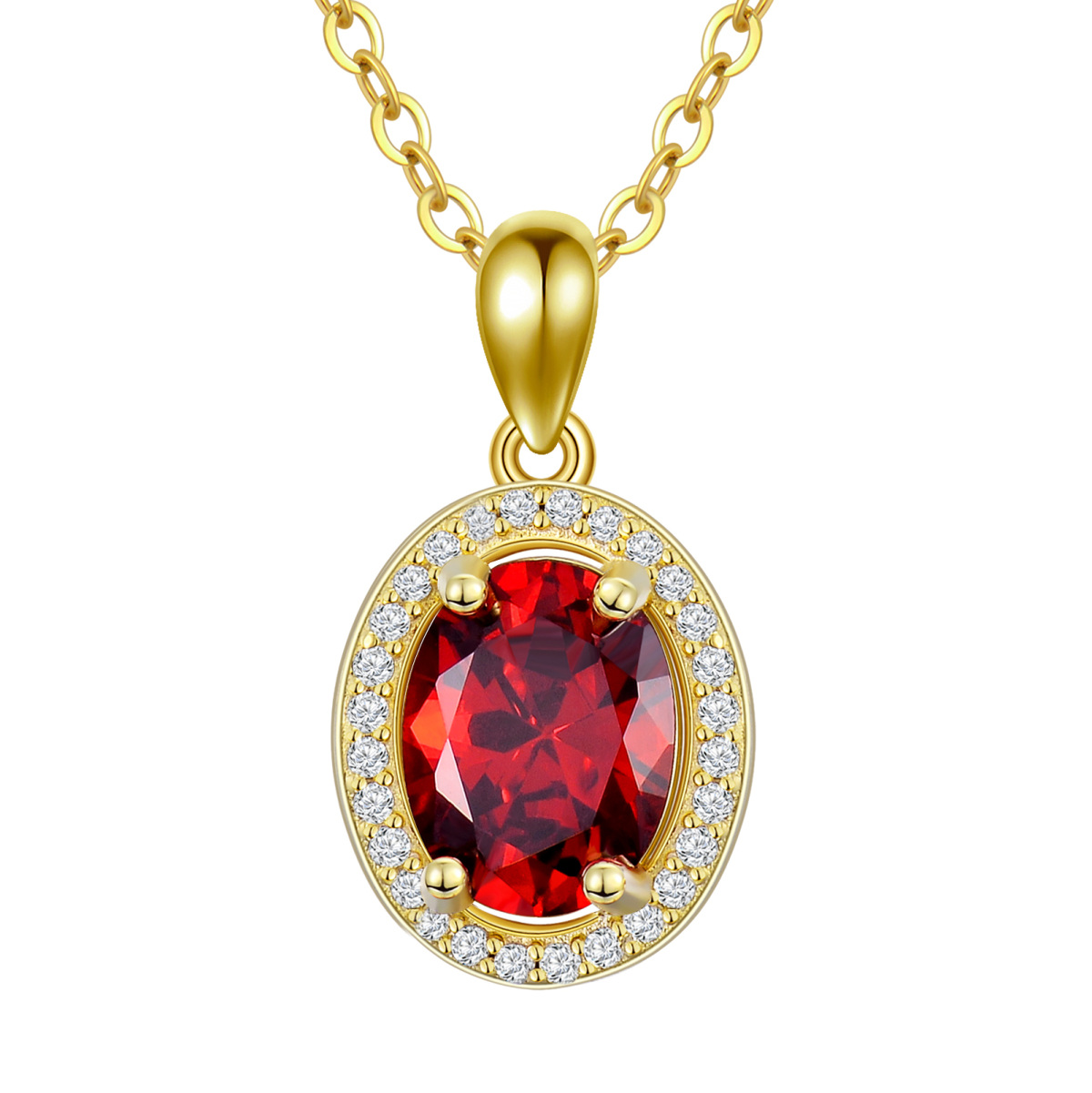 Sterling SilverYellow Gold Plated Circular Shaped Garnet Round Pendant Necklace-1