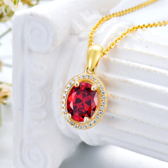 Sterling SilverYellow Gold Plated Circular Shaped Garnet Round Pendant Necklace-2