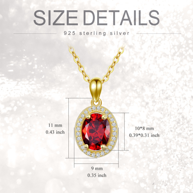 Sterling SilverYellow Gold Plated Circular Shaped Garnet Round Pendant Necklace-6